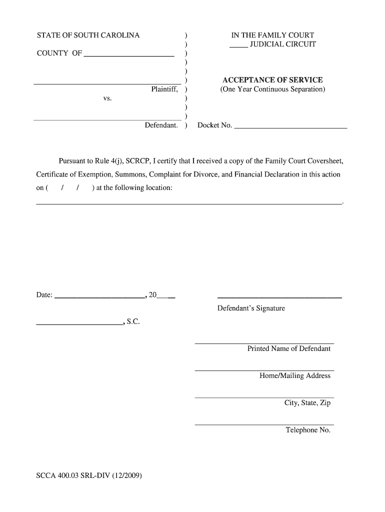 acceptance of service form sc Preview on Page 1.