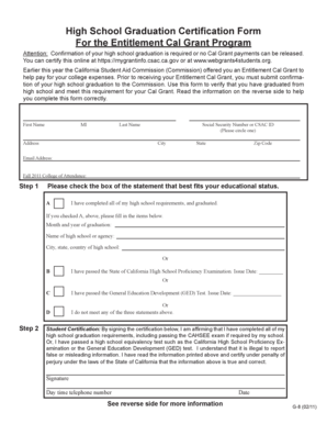 High School Graduation Certification Form