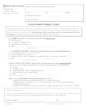 Financial Aid Citizenship Verification Form