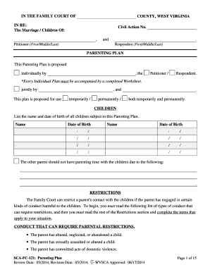 West Virginia Parenting Plan Form