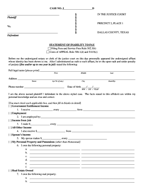 Texas Statement of Inability to Pay Court Fees