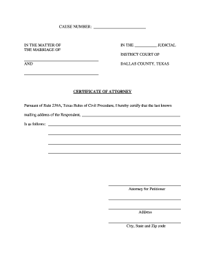 Certificate of Attorney for Divorce