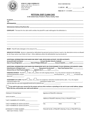 Texas Debt Claim Petition