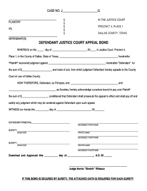 Defendant Justice Court Appeal Bond