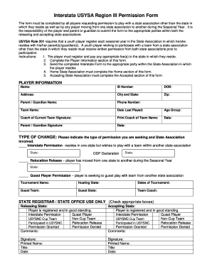 Interstate USYSA Region III Permission Form