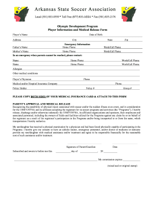 Medical Information Form - Arkansas State Soccer