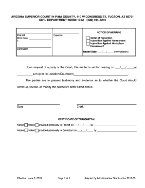 Arizona Notice of Hearing