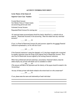 Estate Accounting Information Sheet