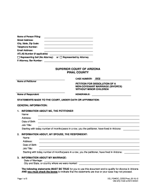 Arizona Non-Covenant Marriage Divorce Petition