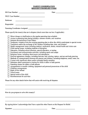 Parent Coordination Request for Relief Form