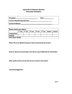 University of Arkansas Libraries Instruction Evaluation