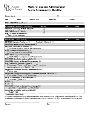 MBA Degree Requirements Checklist
