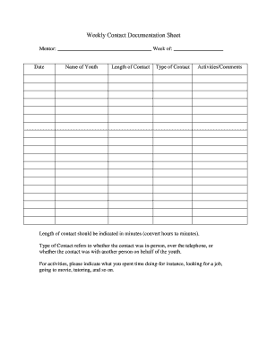 Weekly Contact Documentation Sheet