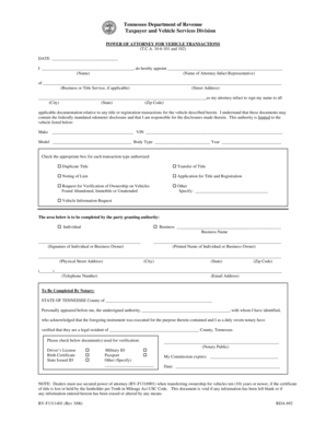 Tennessee Power of Attorney for Vehicle Transactions