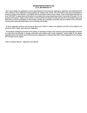Tennessee Antique Motor Vehicle Registration Form