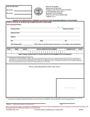 Tennessee Request for Verification of Ownership on Vehicles