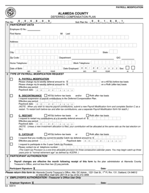 Alameda County Deferred Compensation Plan Payroll Modification Form