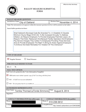 Oakland Ballot Measure Submittal Form