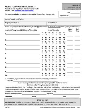 Mobile Food Facility Route Sheet
