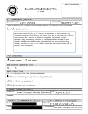 Oakland Ballot Measure Submittal Form