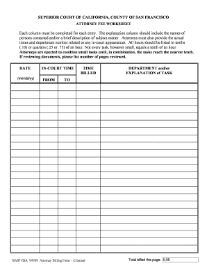 California Attorney Fee Worksheet