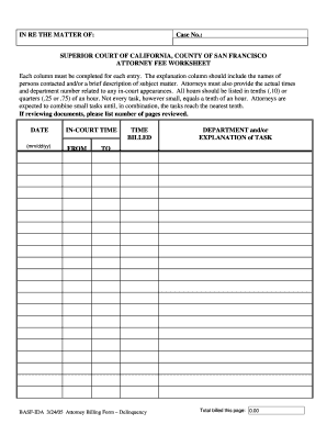 California Attorney Fee Worksheet