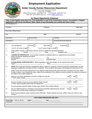 Sutter County Employment Application