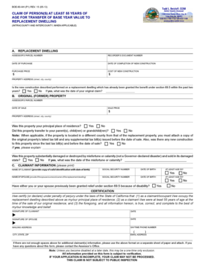 California Base Year Value Transfer Claim for Seniors