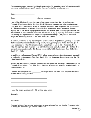 Colorado Wage Claim Letter