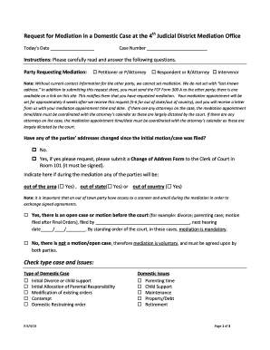 Request for Mediation in a Domestic Case