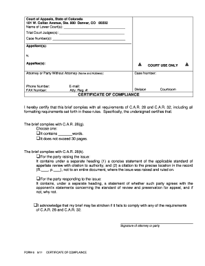 Colorado Court of Appeals Certificate of Compliance