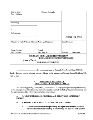 Colorado Disclosure of Expert Witness Form