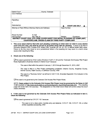 Colorado Civil Case Cover Sheet