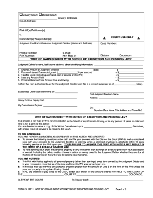Writ of Garnishment with Notice of Exemption and Pending Levy