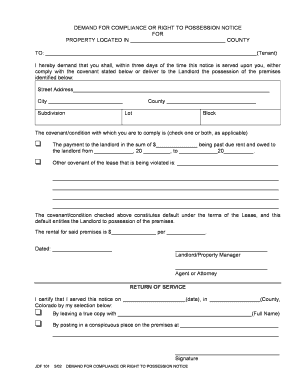 Demand for Compliance or Right to Possession Notice