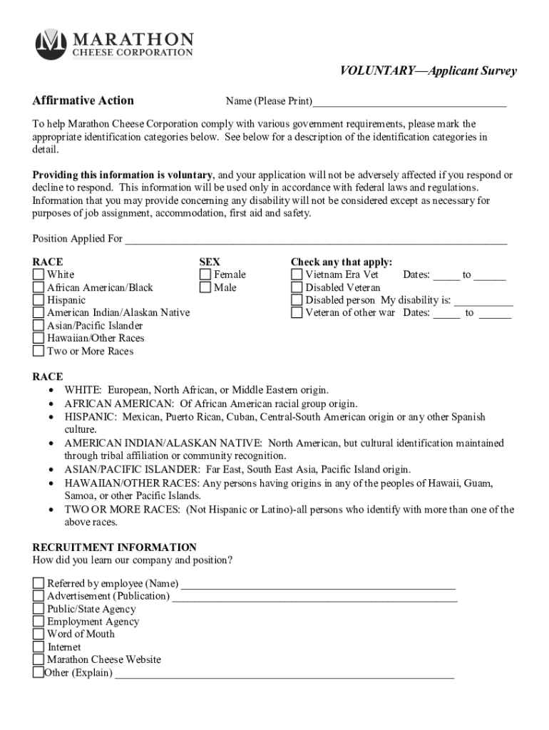 Marathon Cheese Employment Fill Online, Printable, Fillable, Blank