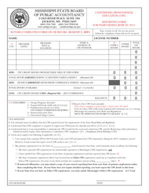 Mississippi CPE Reporting Form