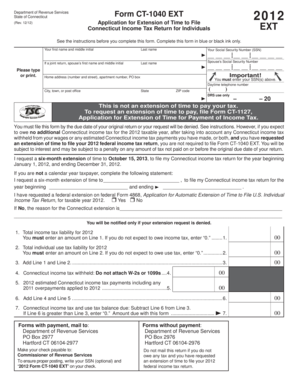 Connecticut Form CT-1040 EXT 2012