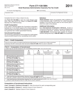 Connecticut Form CT-1120 SBA Small Business Administration Guaranty Fee Tax Credit