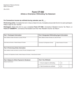 Connecticut Athlete or Entertainer Withholding Tax Statement