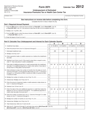 Connecticut Form 207I Underpayment of Estimated Insurance Premiums Tax