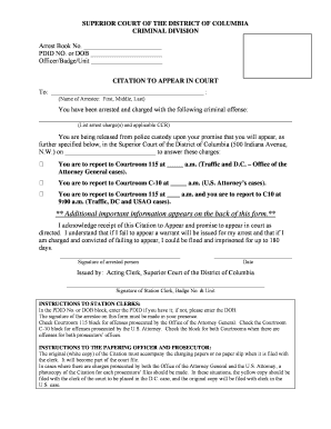 Citation to Appear in Court