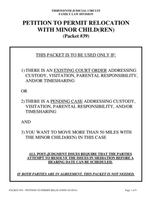 Petition to Permit Relocation with Minor Child