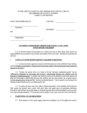 Standing Temporary Order for Family Law Cases with Minor Children