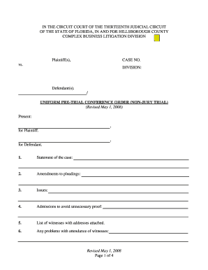 Uniform Pre-Trial Conference Order