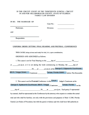 Florida Divorce Pretrial Conference Order