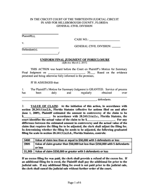 Uniform Final Judgment of Foreclosure