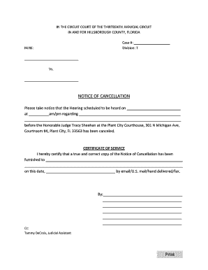Florida Notice of Cancellation