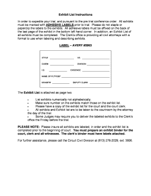 Exhibit List Instructions