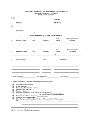 Temporary Relief Hearing Memorandum